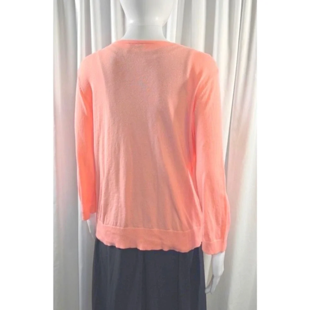Ann‎ Taylor Loft Peach Coral Cotton 3D Floral Applique V-Neck Cardigan L 79-07 - Picture 6 of 13